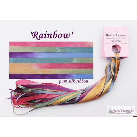 Kézzel festett 100% selyem szalag, 2 mm széles - Rainbow