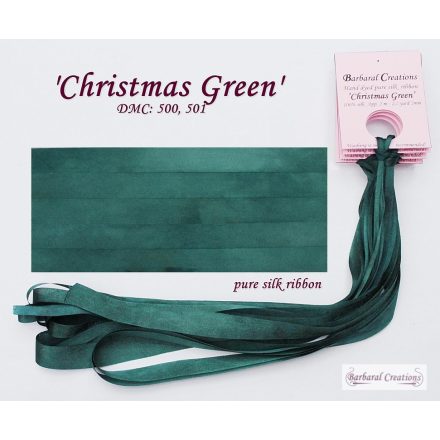 Kézzel festett 100% selyem szalag, 2 mm széles - Christmas Green