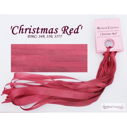Kézzel festett 100% selyem szalag, 2 mm széles - Christmas Red