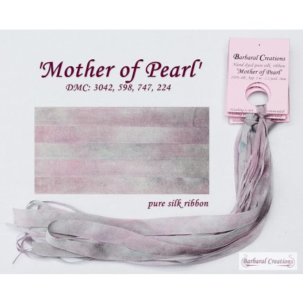 Kézzel festett 100% selyem szalag, 2 mm széles - Mother of Pearl
