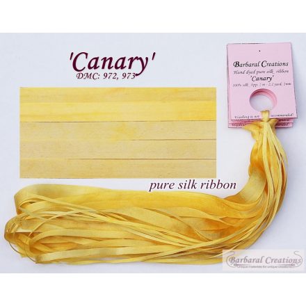 Kézzel festett 100% selyem szalag, 2 mm széles - Canary