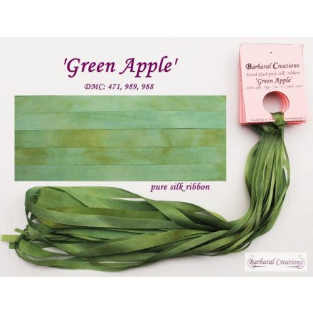 Kézzel festett 100% selyem szalag, 2 mm széles - Green Apple
