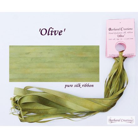 Kézzel festett 100% selyem szalag, 2 mm széles - Olive