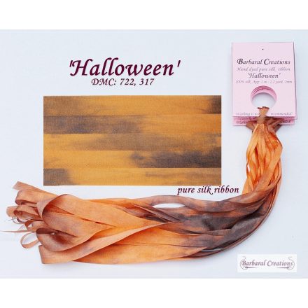 Kézzel festett 100% selyem szalag, 2 mm széles - Halloween
