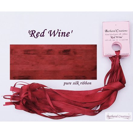 Kézzel festett 100% selyem szalag, 4 mm széles - Red Wine