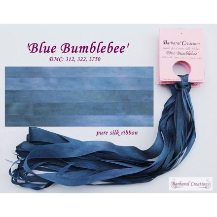 Kézzel festett 100% selyem szalag, 7 mm széles - Blue Bumblebee