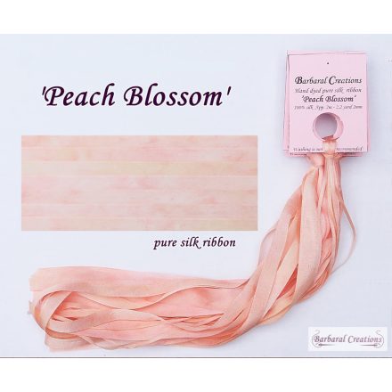 Kézzel festett 100% selyem szalag, 13 mm széles - Peach Blossom