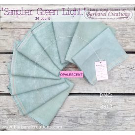   Kézzel festett OPALESCENT len hímzővászon 36 ct - Sampler GREEN Light 70x50 cm